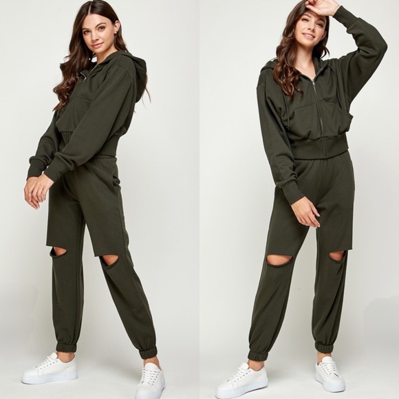 Pants - 🆕Jogger set hooded zip up & split knee jogger
